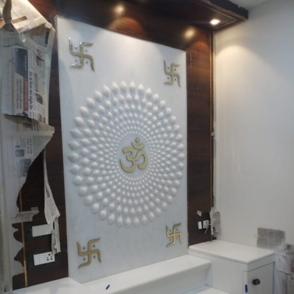 3D White Marble Glossy Corian Mandir
